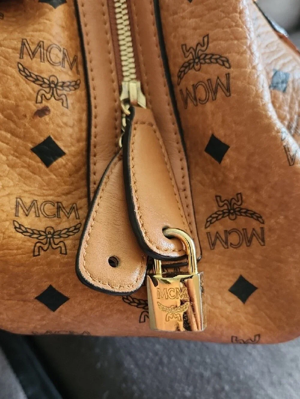 MCM Cognac Logo Visetos Satchel with Gold Hardware - Picture 4 of 15